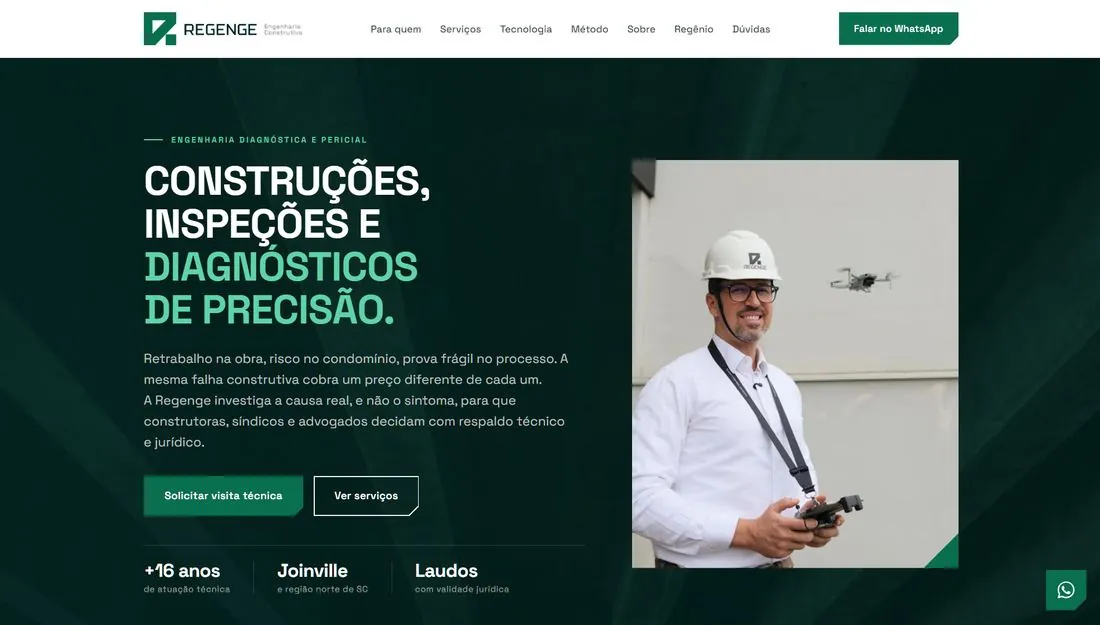 Página inicial do site Regenge